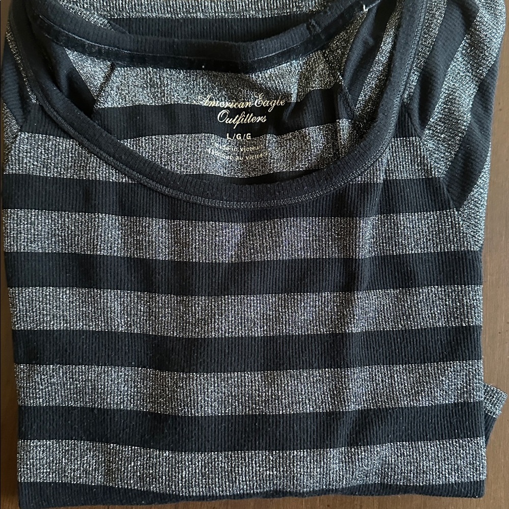 American Eagle Outfitters Women’s Striped Short Sleeve Top Size L Black Gray
